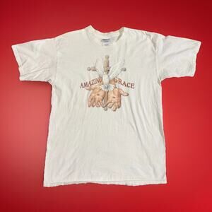 Vintage Amazing Grace Christian T Shirt Men’s Large White Graphic Tee